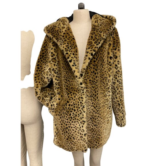 Vintage East 5th Women's Large Leopard Print Faux Fur Coat With Hood - Picture 1 of 8